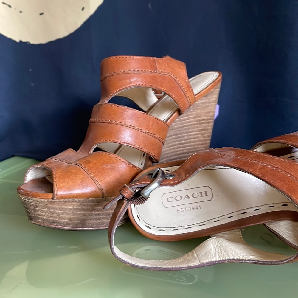 Vintage Coach Wedges 9.5 cognac leather